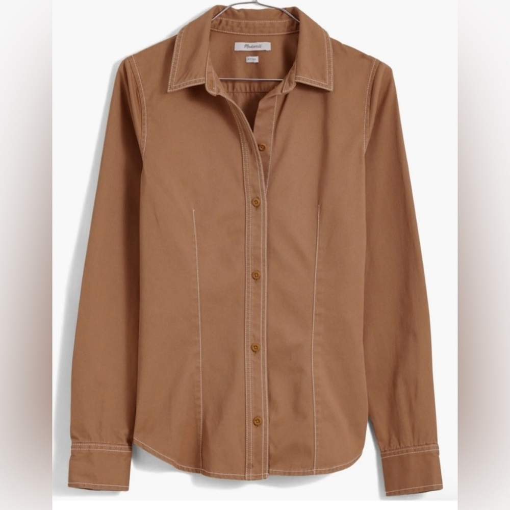 NWT Madewell Brown Darted Button Up Long Sleeve Shirt Women's 0
